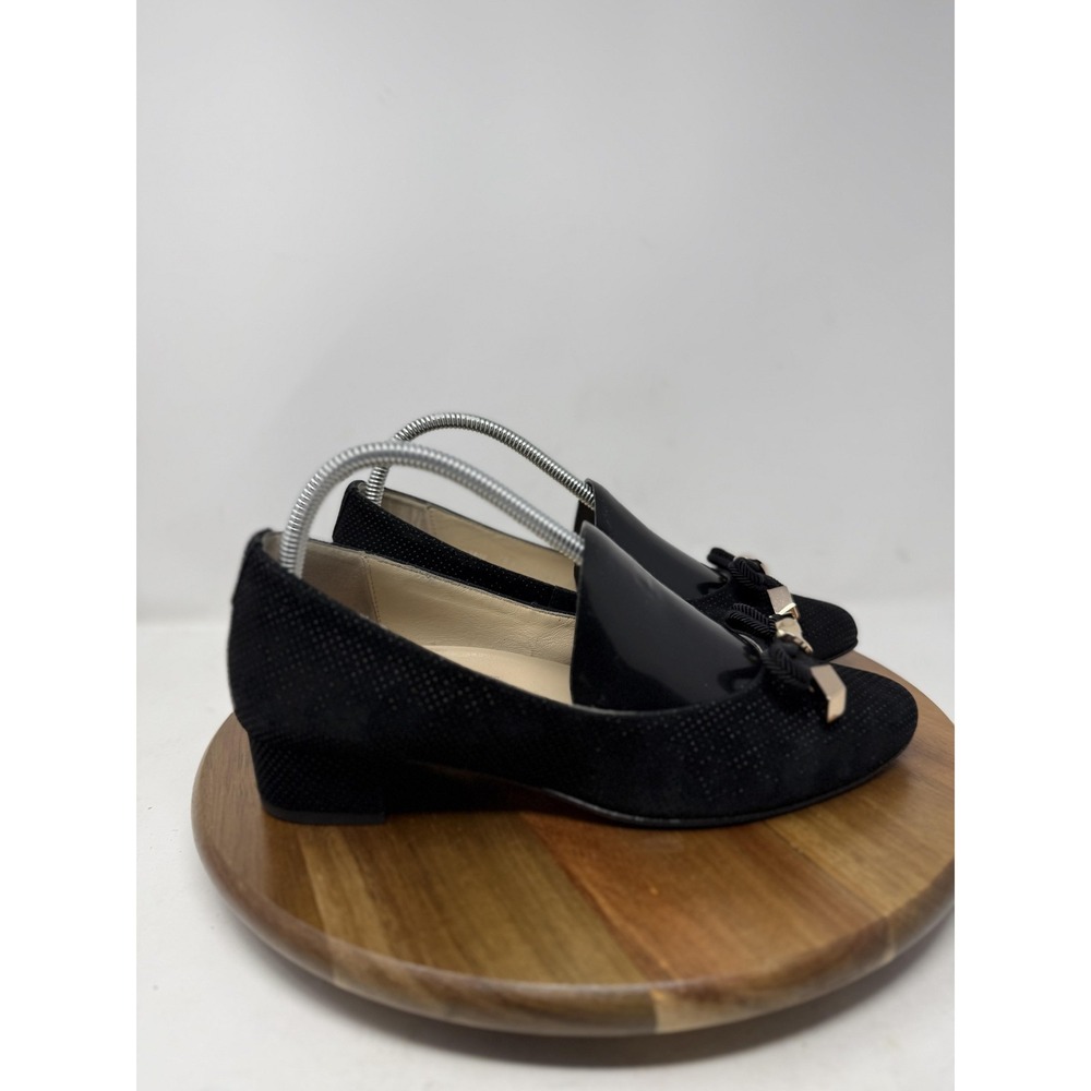 HASSIA Shoes Womens Size 6.5 Black Suede Patent Block‎ Heel Bow Pumps MARSELLA-I